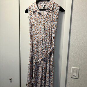 Croft & Barrow Floral Maxi tiered, button front, sleeveless w pockets Dress Sz S